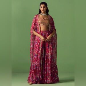 Elegant Pink Floral Gharara Cape Set